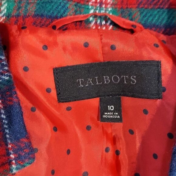 Talbots Red Blue Tartan Plaid Wool Blazer Sz 10 - Picture 5 of 10